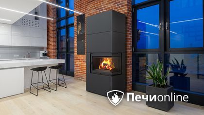 Каминокомплект Kratki Simple Box черный с топкой BS, правый угол в Иванове